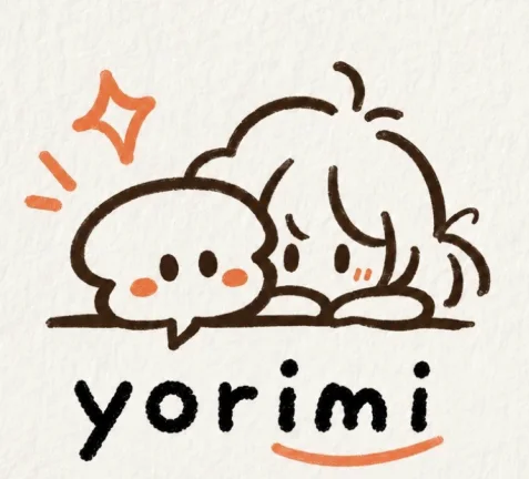 Yorimi logo: a hand-drawn Yori resting her chin on her arms, beside a small speech bubble.